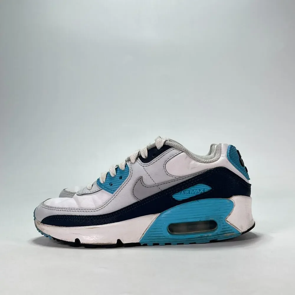 Nike Air Max 90 White Baltic Blue Casual Sneakers Shoes HF6358-100 Youth Size 2Y